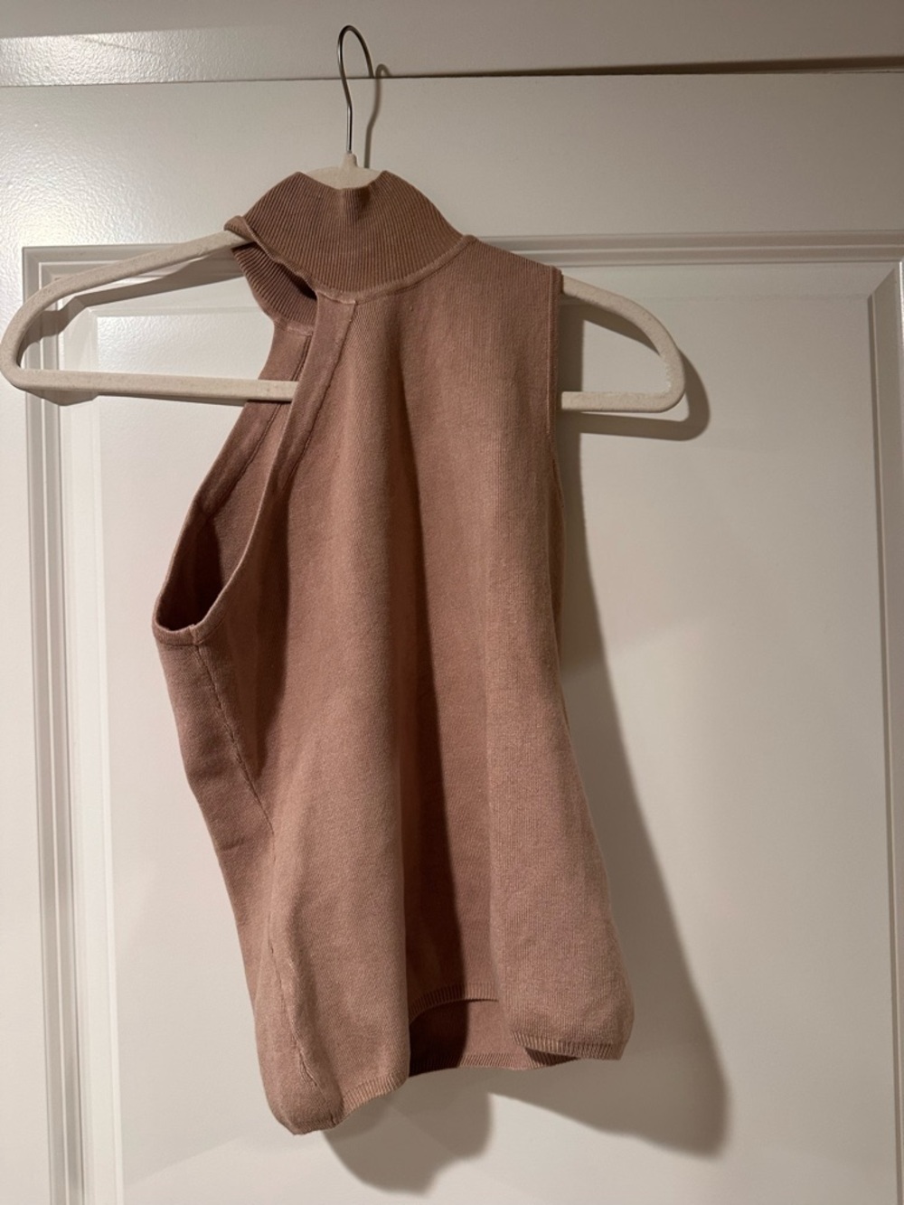 Sleeveless Mock Neck Knit Top in dark beige